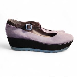 CAMPER Laika MultiColor T-Strap Chunky Platform Shoes Suede Violet Blue Gray